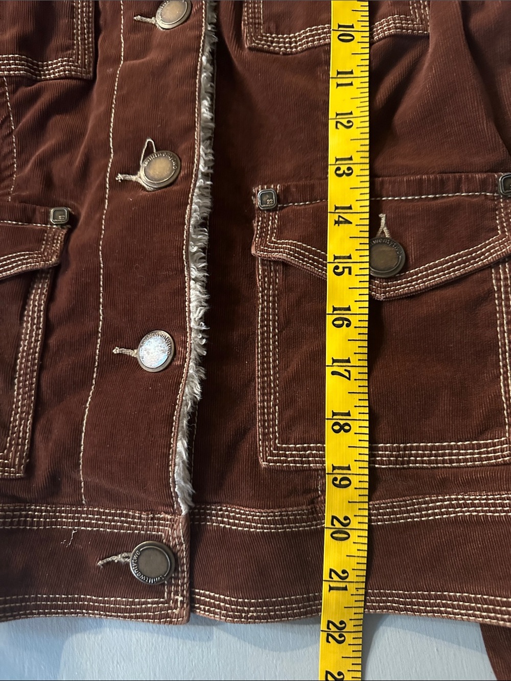 Y2K 2000s Twill Twenty Two Utility Corduroy Jacket Chocolate Brown Sherpa Small - Picture 8 of 11